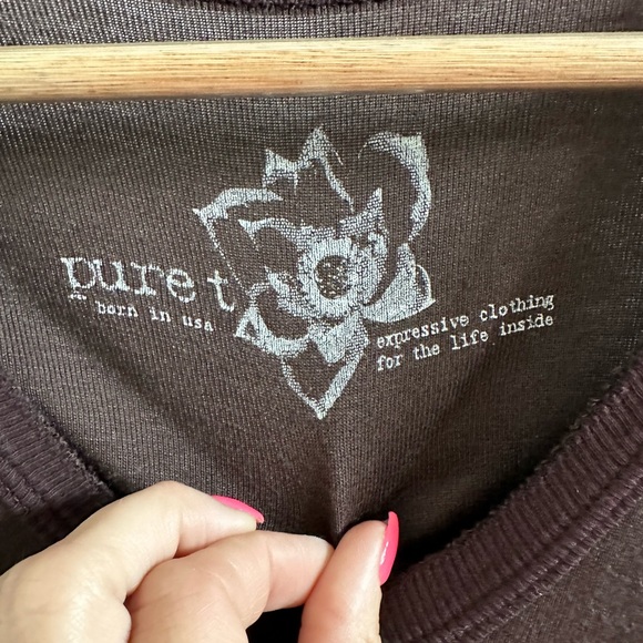 Pure T Brown Puff Shoulder Long Sleeve Top sz: 1 or Small - Picture 6 of 8